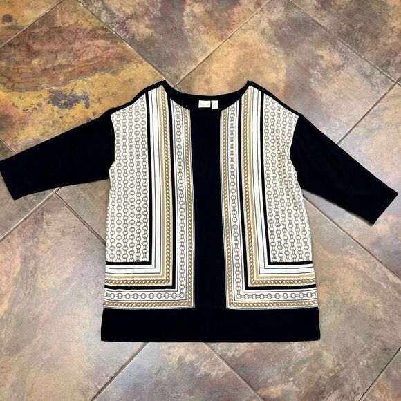 Zenergy By Chico’s Nautical Gold Chain Tunic Top 2 Large 12 - Picture 3 of 9